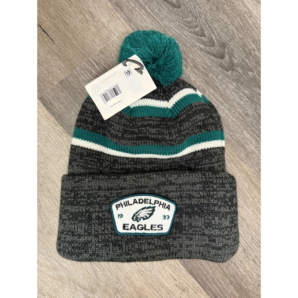 Philadelphia Eagles NFL Cuffed Knit Beanie Pom Hat Charcoal Teal White New